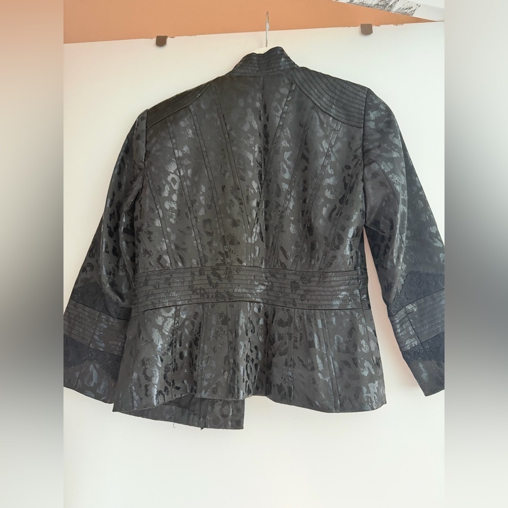 Vintage Y2K Alberto Makali Black Textured Blazer size 2 leopard print - Picture 2 of 5